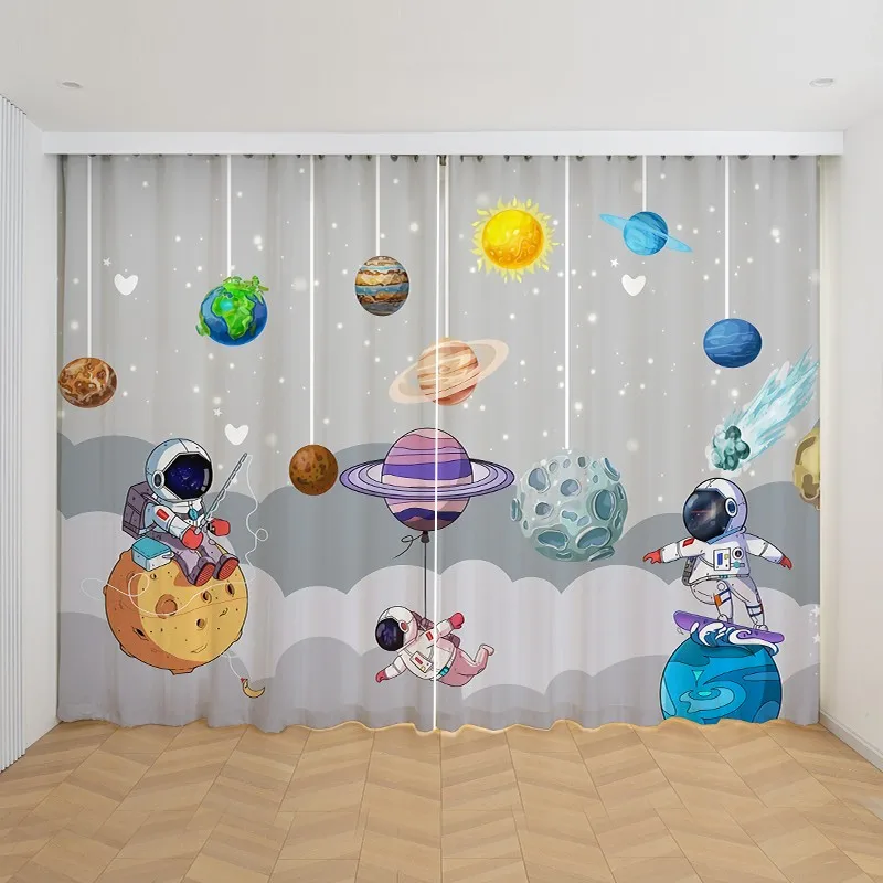 

2pcs Cartoon Space Astronaut Curtain,Boys Kids Rocket Planet Thin Shading Curtain for Bedroom Living Room 2023 New Custom
