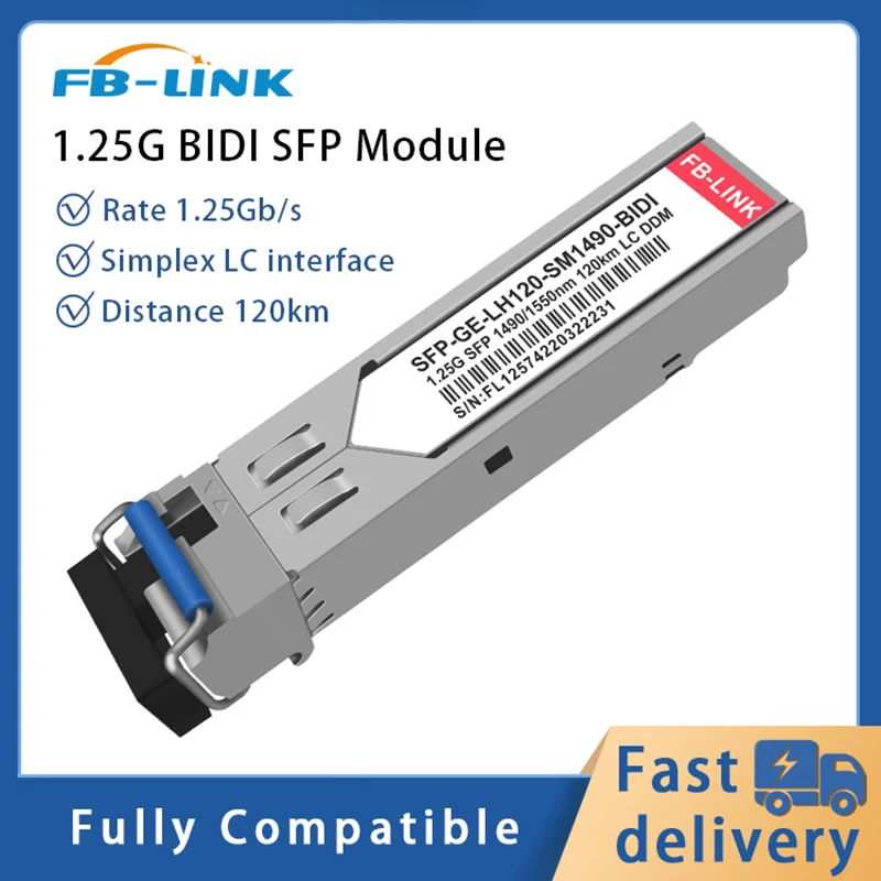 1.25G BIDI 120KM 1490nm/1550nm SFP module Transceiver Fiber optic for Cisco Mikrotik ubiquiti Mellanox Ethernet switch