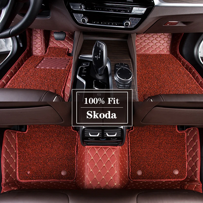 

Custom Leather Car Floor Mats For Skoda Yeti Octavia Karoq Rapid Auto Carpet Rugs Foot Pads Parts Interior Details Accessories
