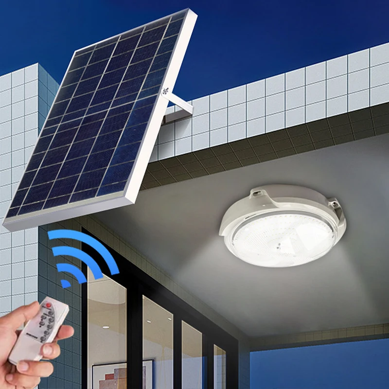 LED Ceiling Light 60W/100W/200W Waterproof Outdoor Solar With Remote Control 5M Lines Zero Power For Corridor Garden