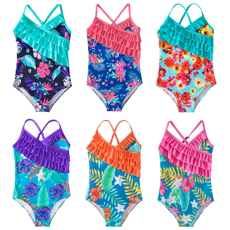 Girls Swimwear Suspender Floral Pattern Beach Bathing Suit Swimsuit For 4  To 9 Guard Suits for Girls Swimsuit Size 12 Girls - AliExpress