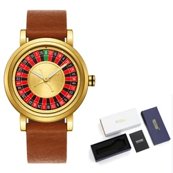 Luxury Gold - Tone Sports Watch with Unique Rotating Dial Design (Yellow)