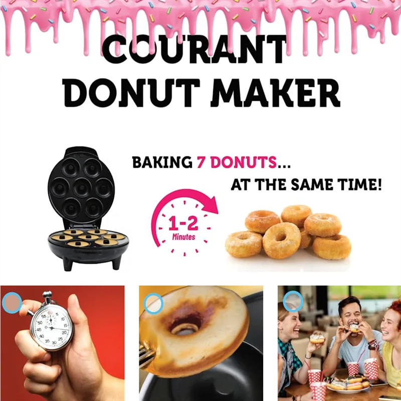 Mini Donut Maker Machine Non-stick Surface for Kids Breakfast Snack Desserts Makes 7 Doughnuts Waffle Maker Home Appliances