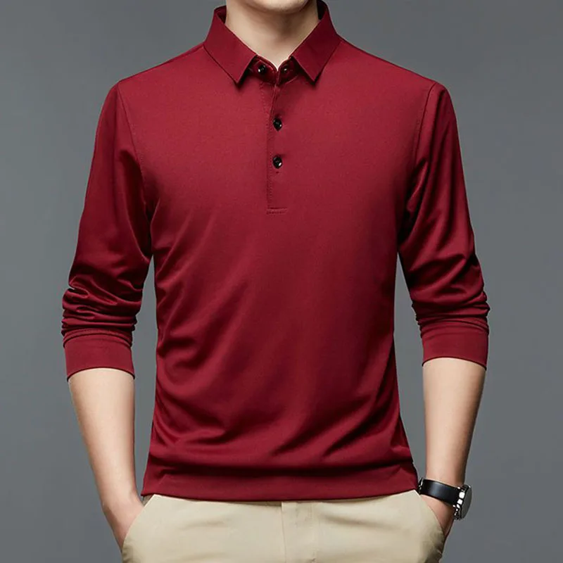 Fashion-Men-New-Business-Solid-Polo-Shirts-Spring-Autumn-Cotton-Long ...