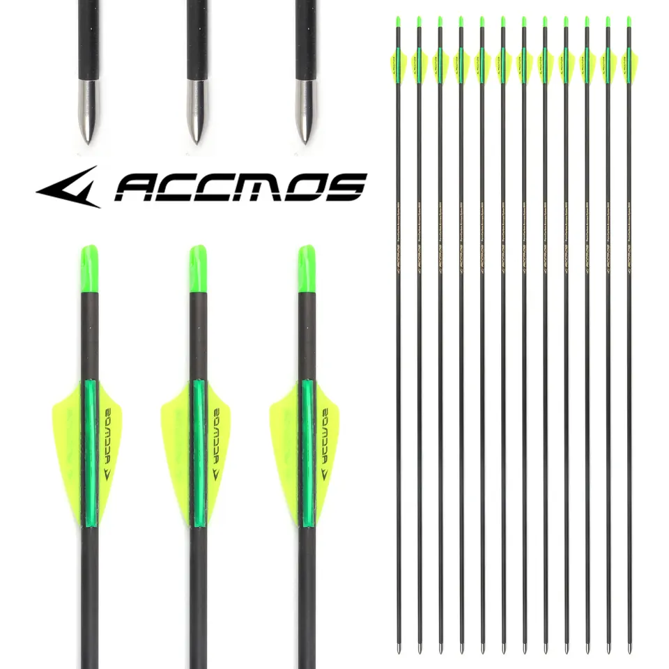 Frecce 7.5 Pollici Caccia Set 12 Frecce Per Balestra In Carbonio Spine 350 - 7.5mm, Lunghezza 8.6, Con Alette, Per Caccia Pinne Corte