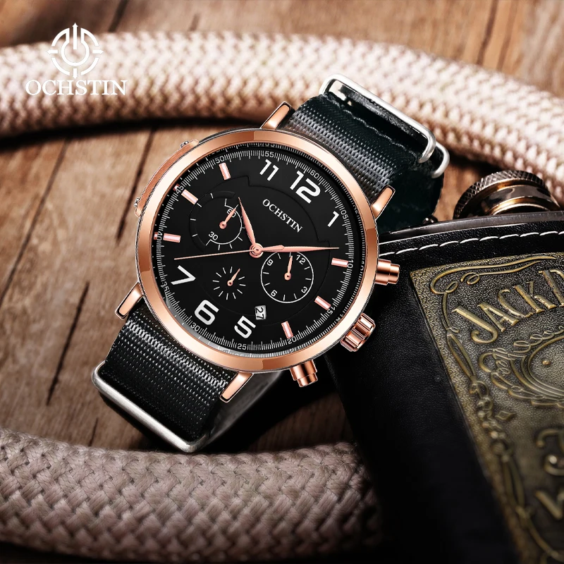 OCHSTIN new creative nylon series watch watch multifunction quartz movement watch 2024 new simple atmosphere men's quartz watch
