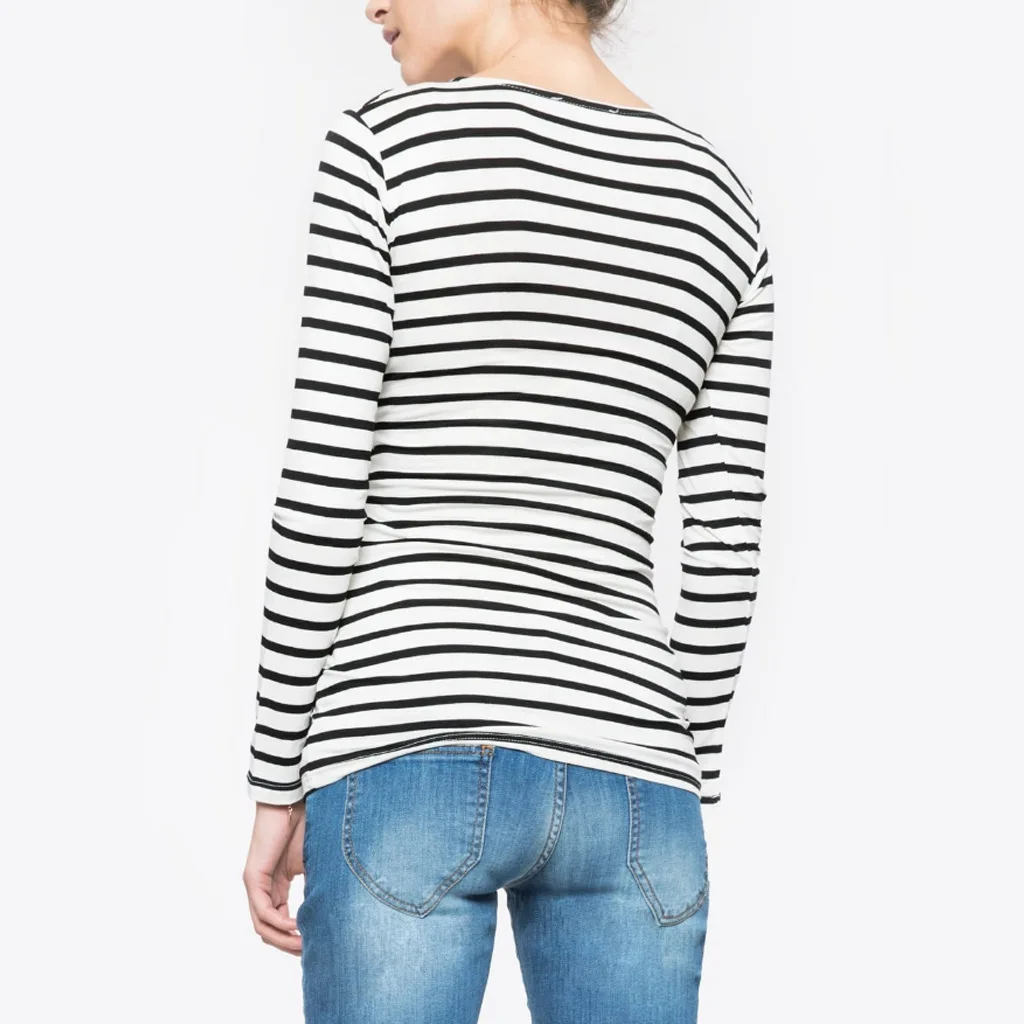 Hot Selling Pregnant Women T-shirt Maternity Blouse Breastfeeding Casual Long Sleeve Tops Striped Pregnancy Nursing Shirt 6