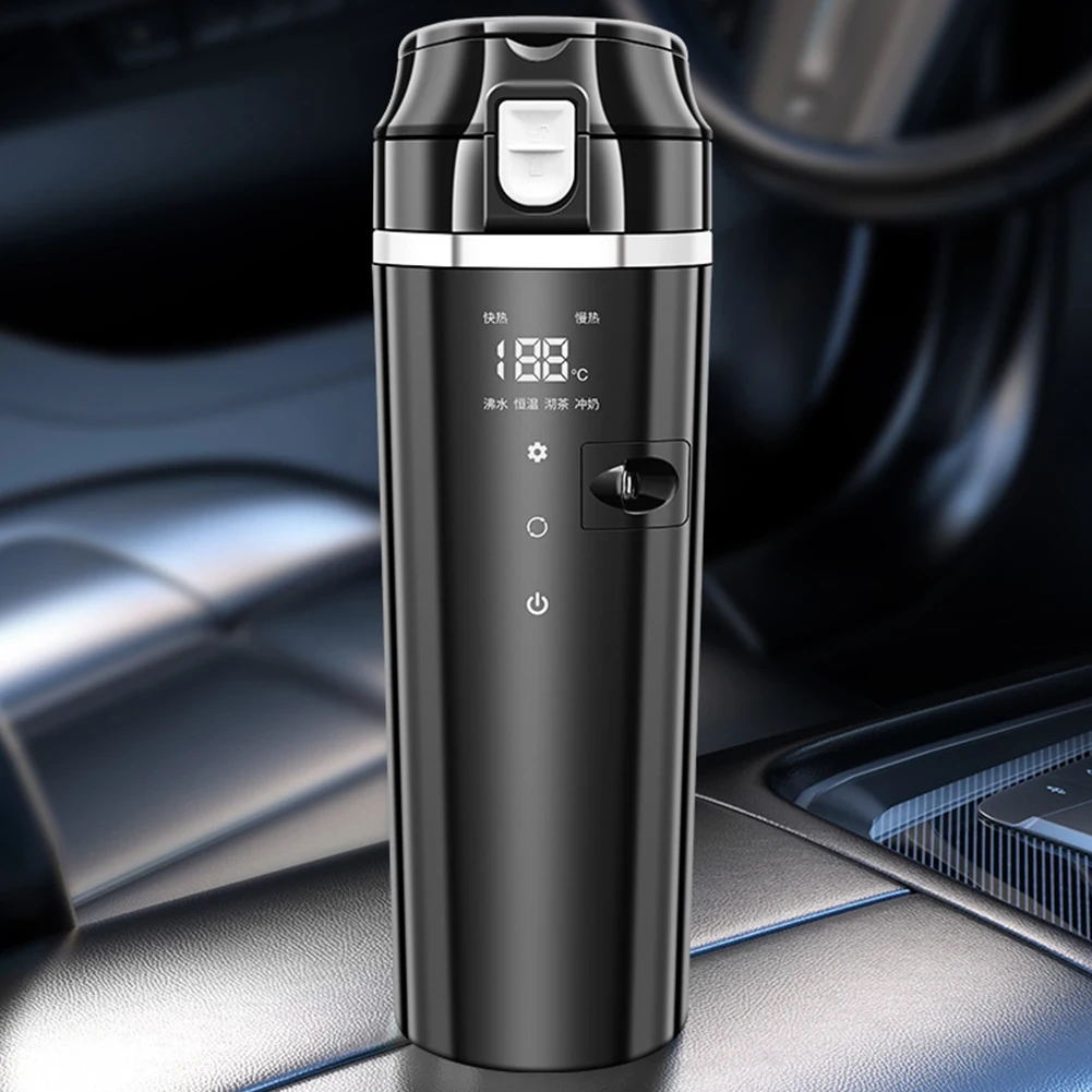 12V/24V 차량용 히팅컵 디지털 LCD 디스플레이 휴대용 차량용 히팅컵 스마트 온도 조절 컵 스테인리스 스틸 500ML