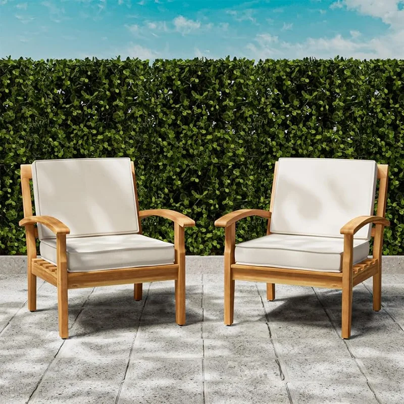 

Chairs Laurent 500lbs Capacity Acacia Outdoor Set of 2, FSC Teak Finish Patio Furniture Sets with 3.9in Thick Cushion,Wood_Beige