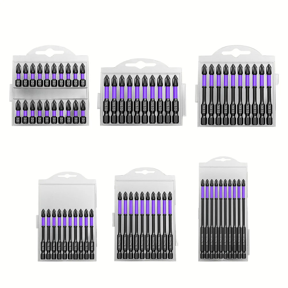 10/20 Stück PH2 Kreuzschraubendreher-Set, magnetischer Chargenkopf, Schlagbohrer, legierter Stahl, rutschfester Kreuzschraubendreher, 25/50/65/70/90 mm – Detail 1