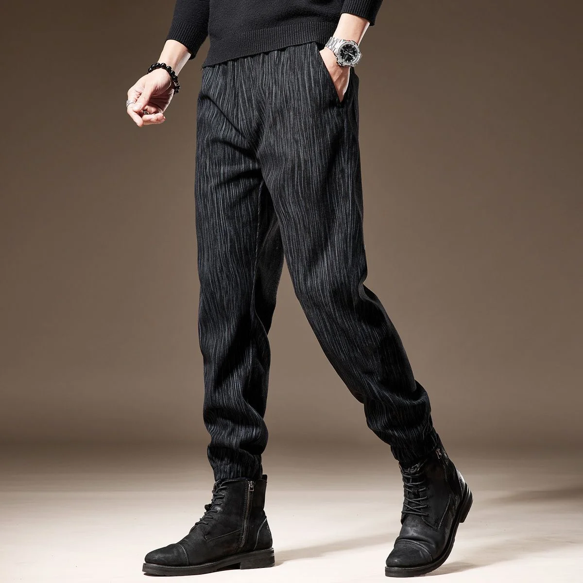 American Style Chaopai Summer Casual Pants Men's Elastic Pockets Patchwork Bound Feet Fashion Loose Haren Ankle Length Trousers