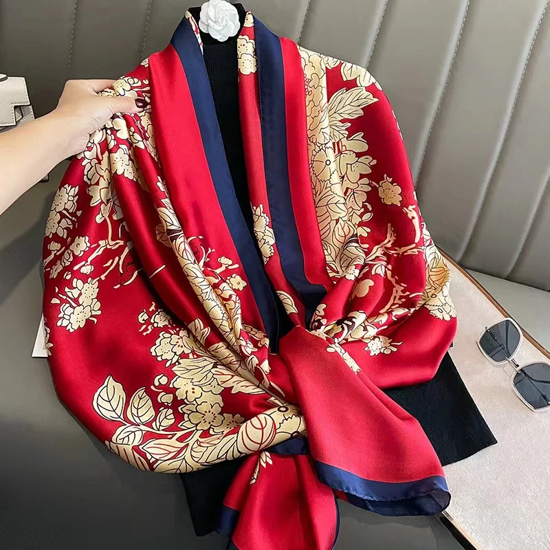 

180*90cm Women Silk Female Classic Leopard Scarves Ladies Beach Wrap Chiffon Shawl Soft Sunscreen Foulard Muffler Bandanna Pareo