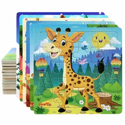 20piece Wooden Puzzle Cartoon Animals Car Letter Number Pattern Jigsaw Puzzles Game Kids Educational Learning Toys for Children