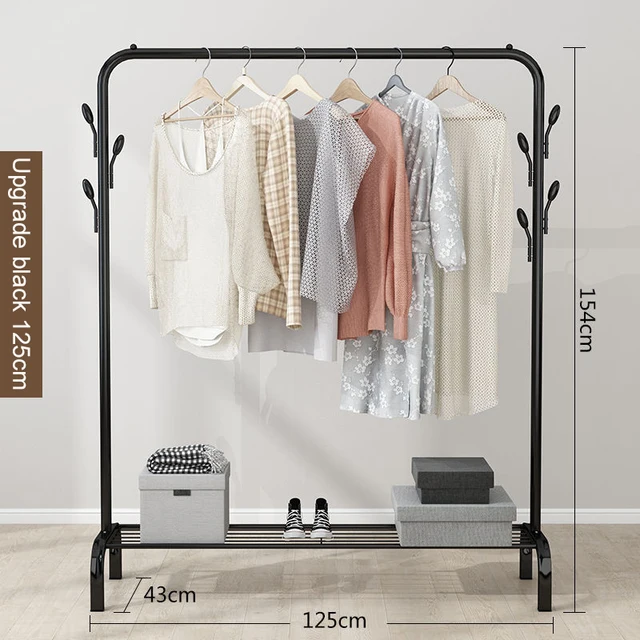 Garment Rack Floor Standing Clothes Hanger Double Pole Coat Rack Wardrobe Clothing Drying Rack Mobile Cloth Rail Home Furniture B Update 125cm