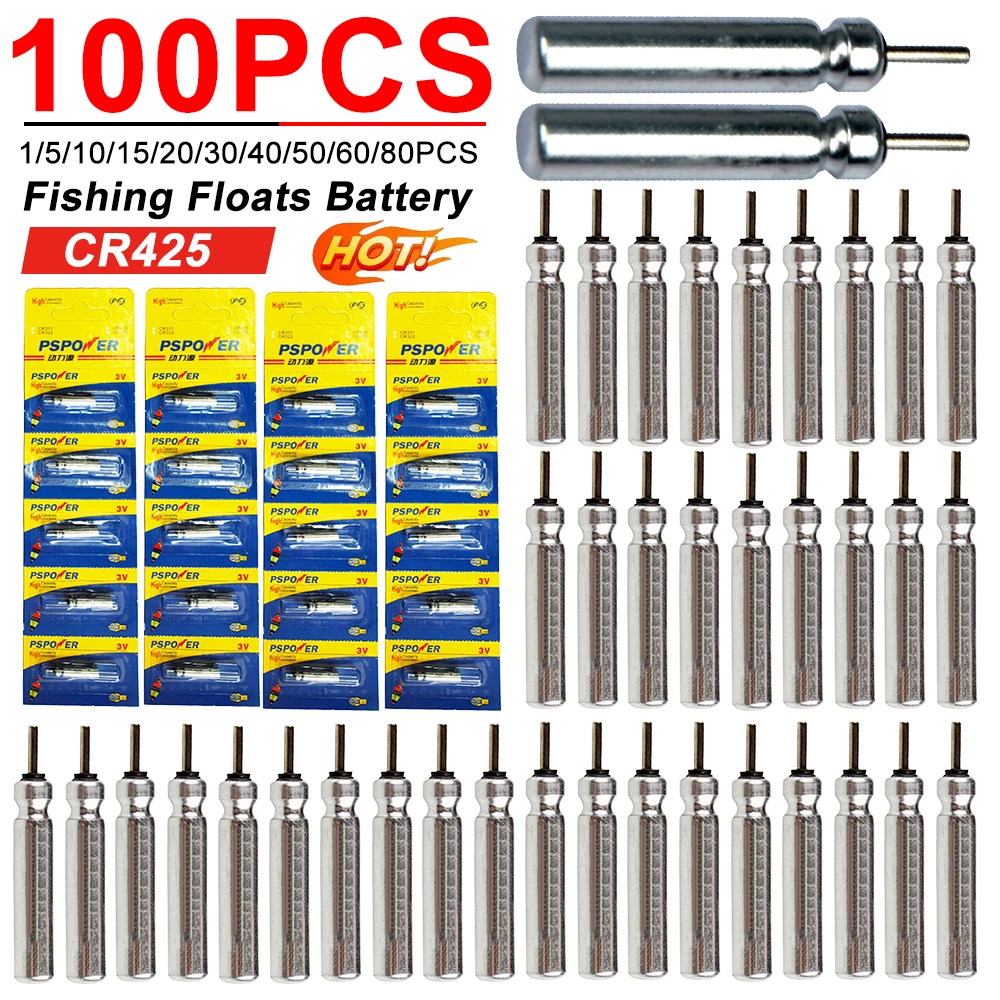 Flotteurs lumineux pour pêche nocturne avec piles CR425 - 1 à 100 pièces et chargeur lithium 3V