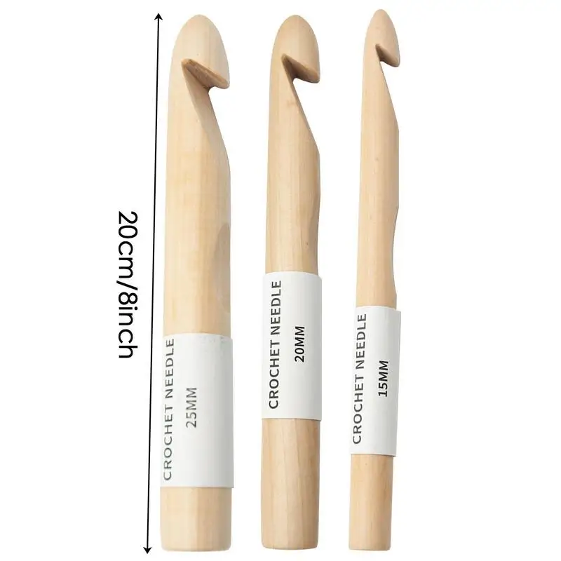 Wooden Crochet Hook Hand Carved Crochet Hooks 15M/20/25MM Ergonomic Crochet  Hooks With Case For Weak Hands Long Crochet Needles