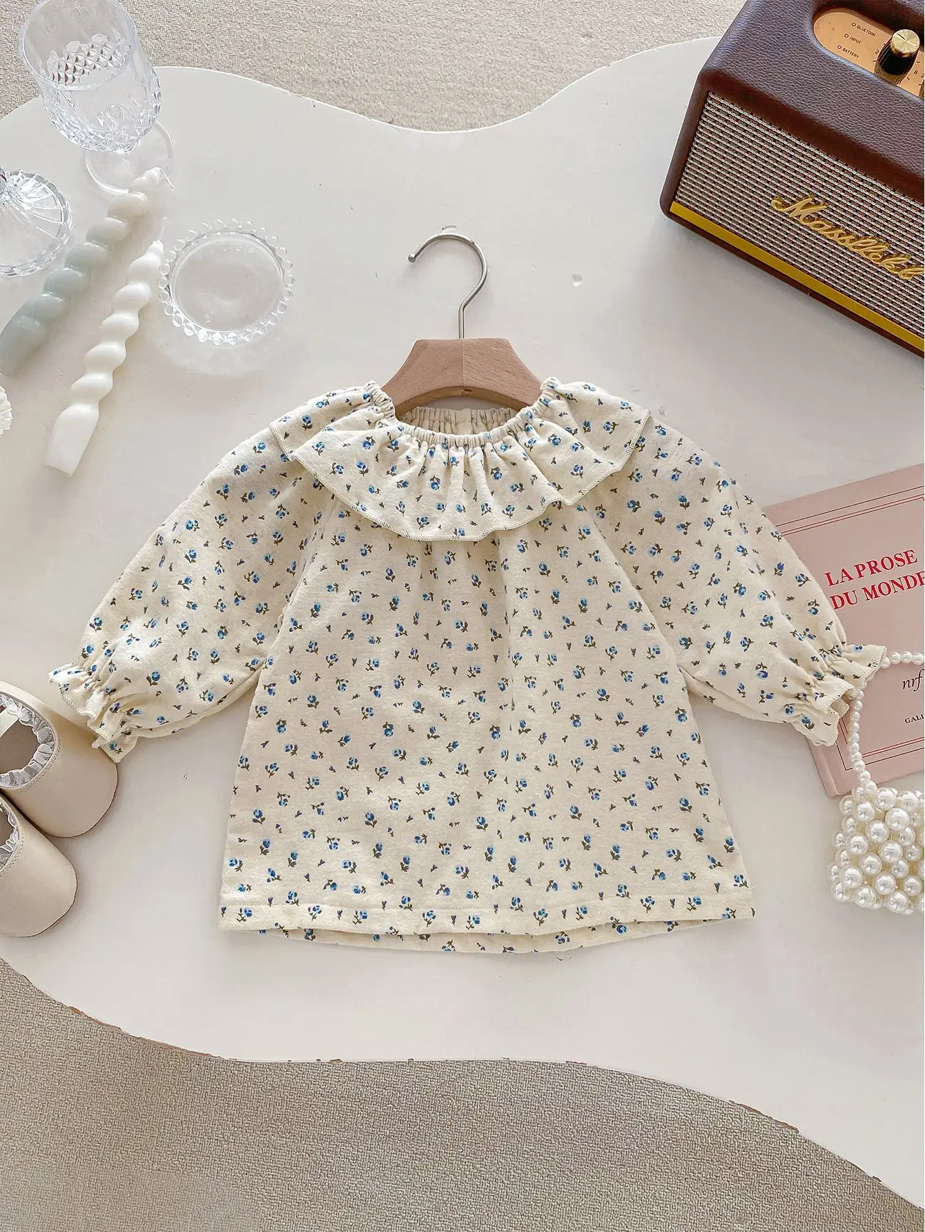 Spring New Baby Girl Loose Casual T Shirt Cotton Toddler Long Sleeve Ruffled Collar Tops Infant Girl Floral Bottoming Shirt