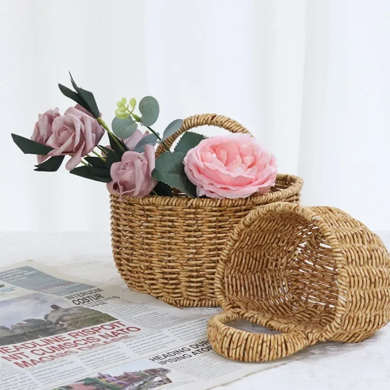 

Handmade Woven Storage Basket Bathroom Back Wall Hanging Wall Hanging Basket Imitation Rattan Woven Basket