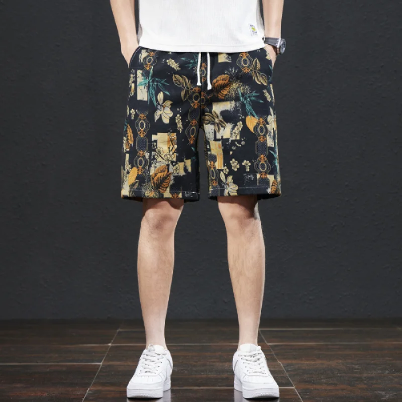 Summer Shorts Men's Printed Loose Straight Fashionable Fifth Pants Trendy Casual All-Matching Stretch Breathable Beach Pants 6
