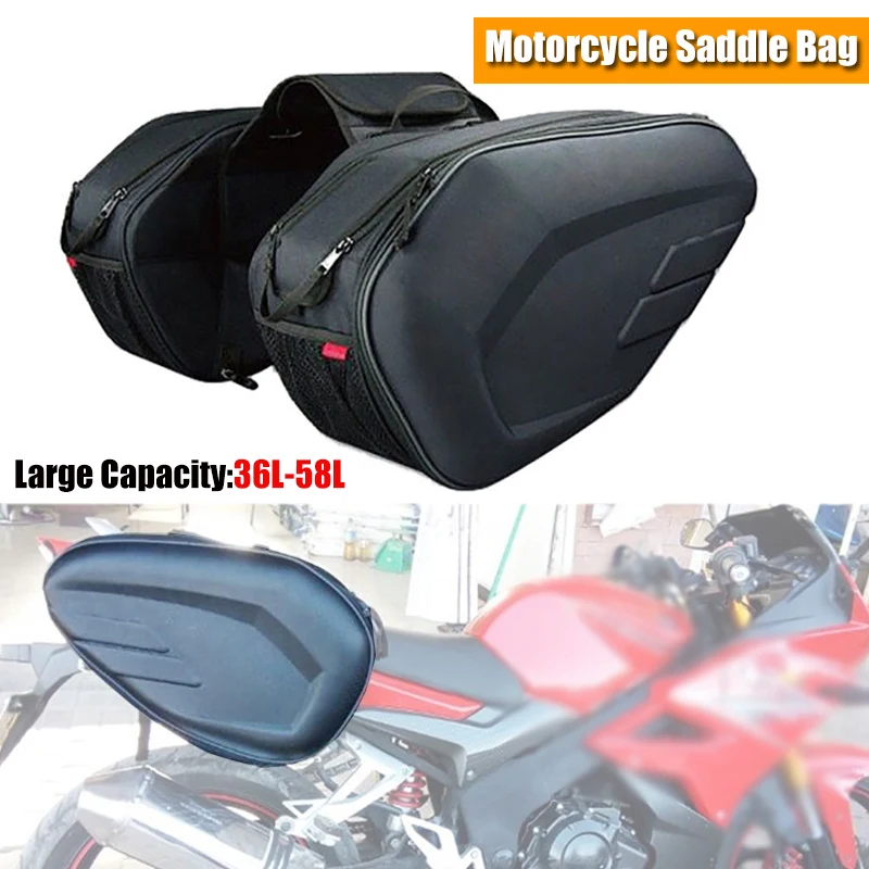 

1 Pair 36L-58L Large Capacity Motorcycle Saddle Bag Motorbike Rear Seat Luggage Bag with Rain Cover