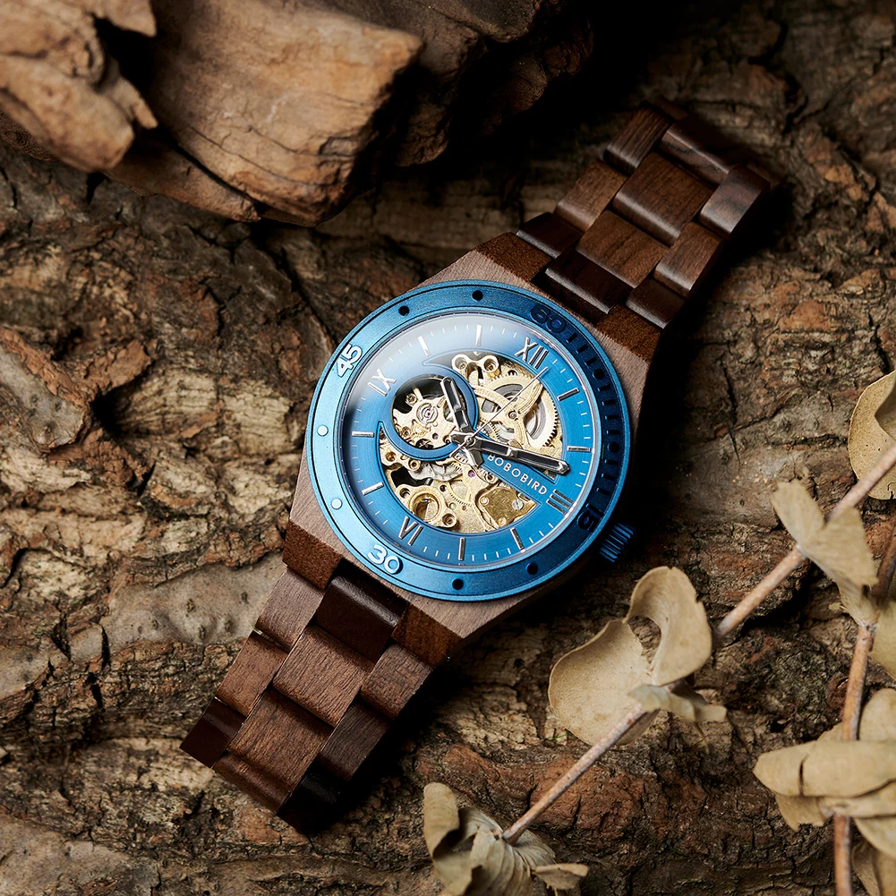 BOBO BIRD-Montre-bracelet en bois pour homme, montre mécanique automatique évidée, cadeau parfait pour la fête des pères, boîte en bois, nouvelle mode, 2023