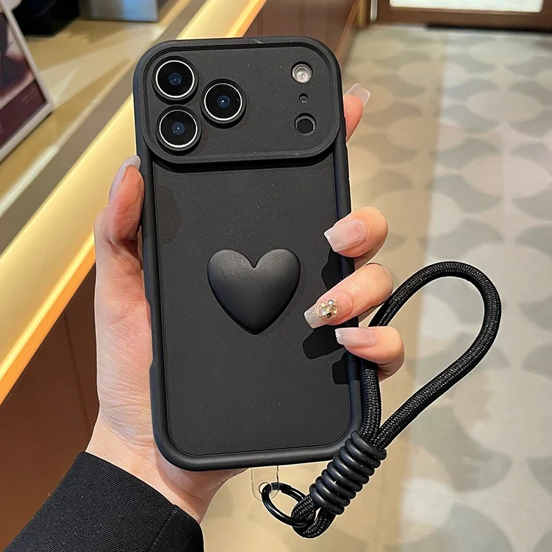 3D Candy Love Heart Soft Lanyard Phone Case - Silicone Shockproof Cover