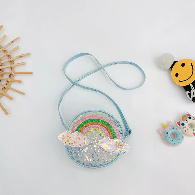 New Glite Rainbow Glitter Powder Waist Bag New Kid Shoulder Bag Cartoon Rainbow Sequin Bags Toddler Backpack Angel Princess Bag 4