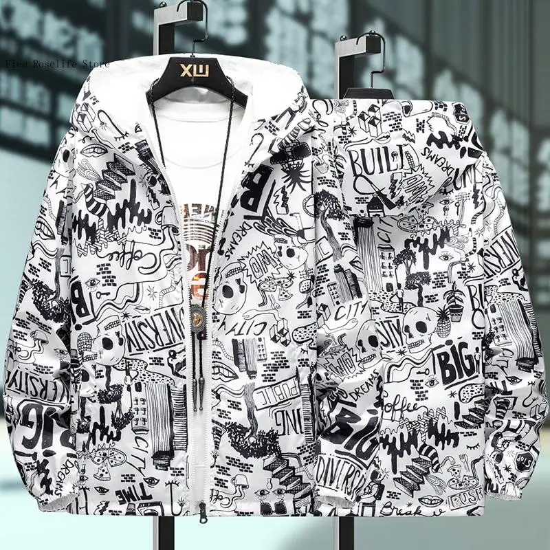 Windbreakers Clothing M-5Xl Strewear Graffiti Printed Reversible Thin Hooded Jacket Men 2