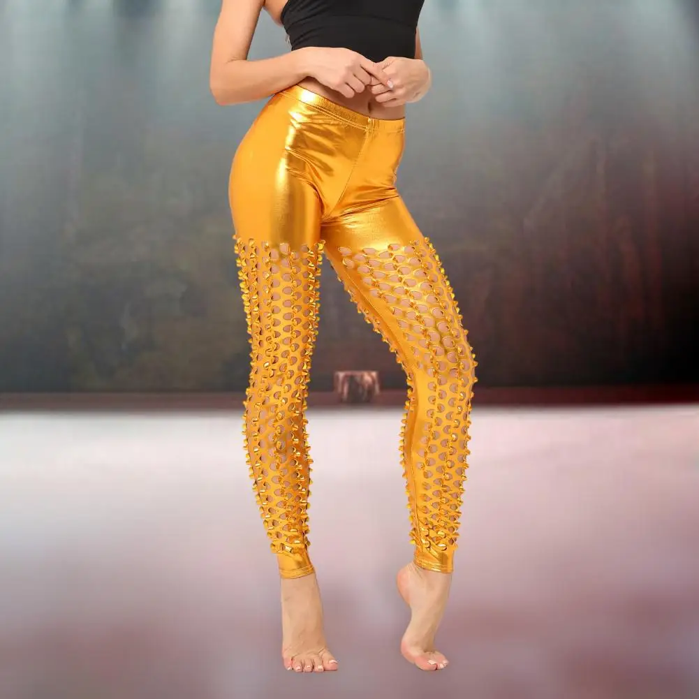 

Women Fish Scale Pants Shimmering Fish Scale Skinny Pants Elastic Waist Stage Performance Trousers For Women Disco Party Costume