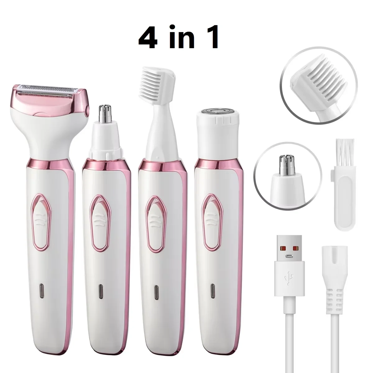 4 in 1 Electric Razor for Women Shaver Lady Shaver Body Hair Trimmer for Armpit Bikini Arm Leg Face Mustache Portable Painless