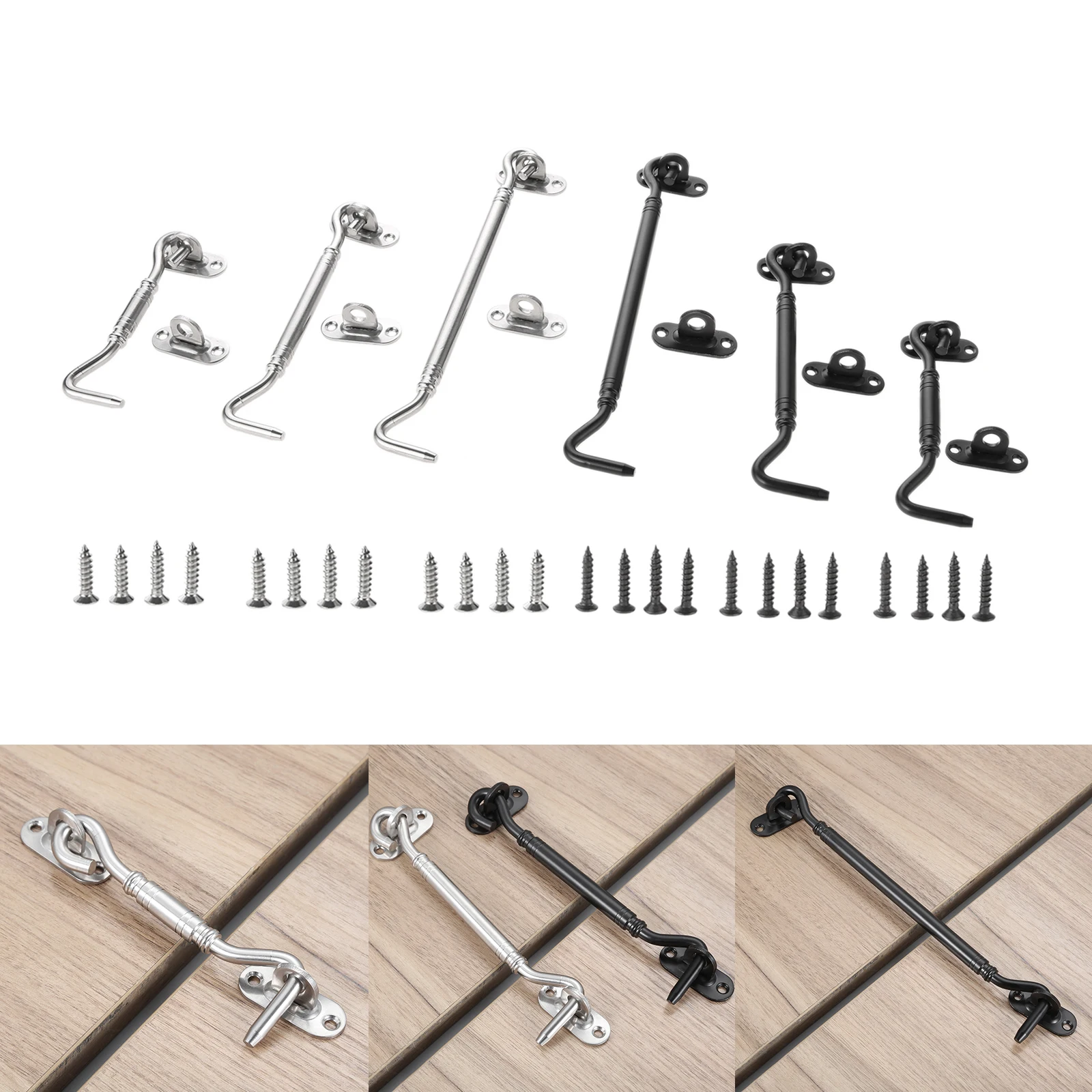 1Pc Window Catch Hook Stainless Steel Door Lock Sliding Buckle Cabin Hook Eye Latch with Screw Silver/Black Window Latch