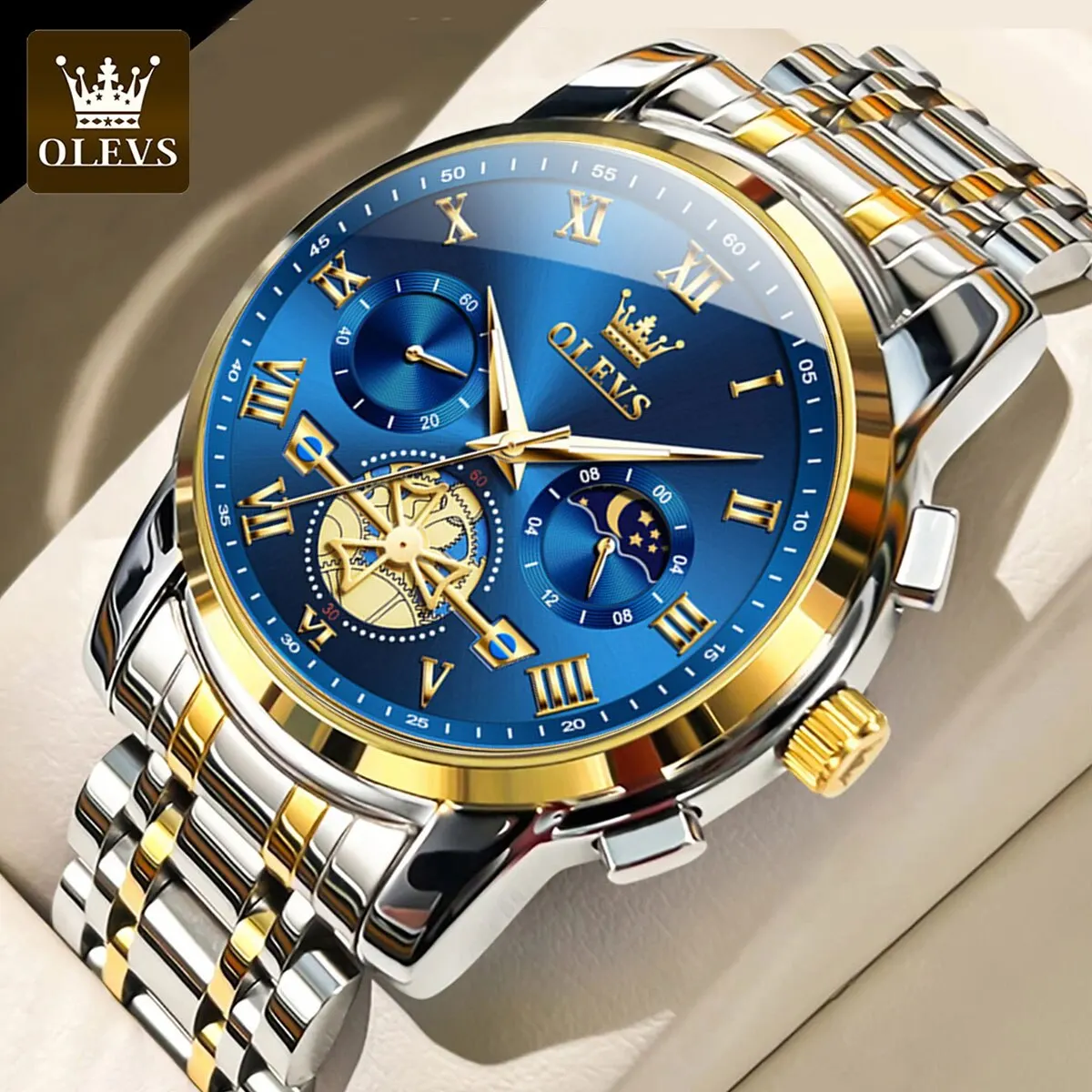 OLEVS Luxury Roman Dial Luminous Quartz Chronograph Men's Watch
