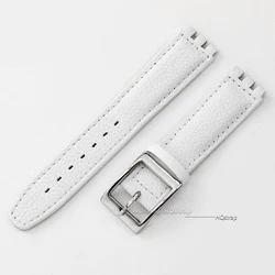 Elegant 17mm Genuine Leather Lychee Brown Watch Bracelet - 17mm (White - steel)