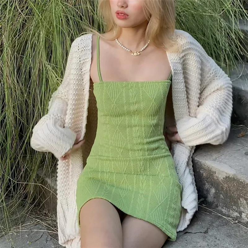 

Y2k Aesthetic Sexy Green Dress Women Vintage Streetwear Fairycore Strapless Mini Dress Knitted Dress Summer Holiday Beach Wear