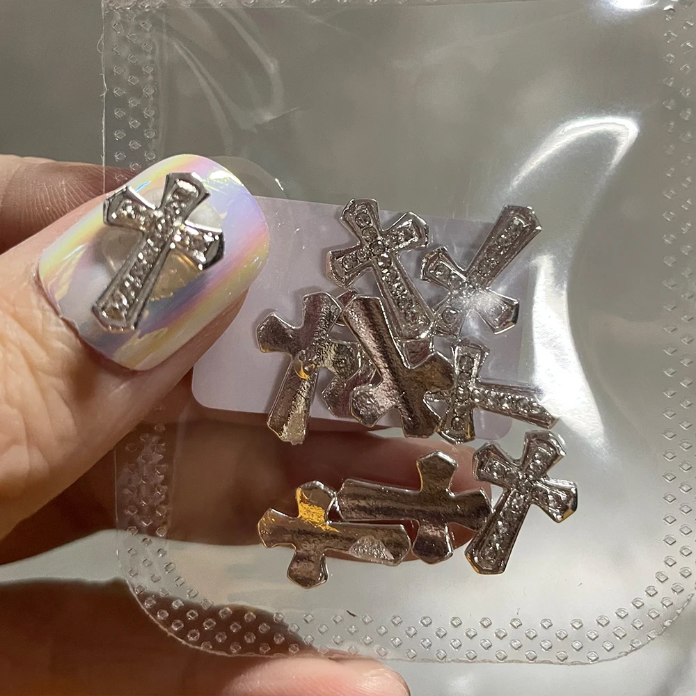 10Pcs Punk Cross With Rhinestones Nails Decoration Luxury Retro Gothic Designer Nail Charms Classic Cross nail parts Manicure*