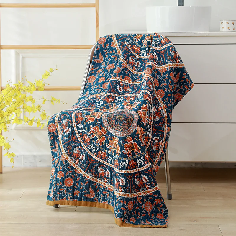 Women Children Long Bath Towel 80*160 Cartoon Floral Five-layer Cotton Gauze Bathroom Reusable Quick-Dry bath towel