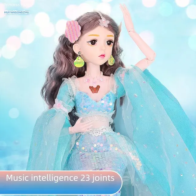 60cm Large Single Rubber Beauty Fish Barbie Doll Music Intelligence Girls  Gift White Pink Green Blue Eyelid Music Beauty Fish