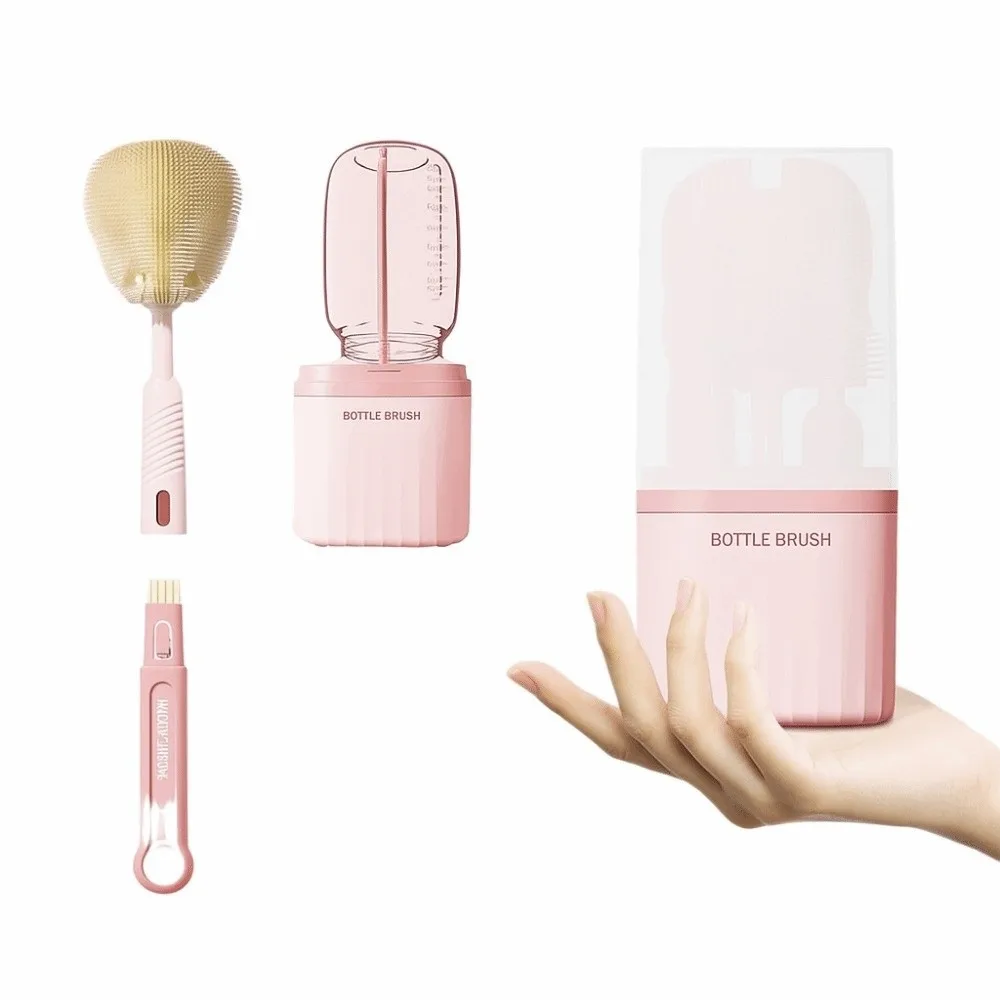 6pcs/set Multi-functional Milk Bottle Cleaning Brush Set Eyedropper Brush Anti-lost Pacifier Straw Scrubber Silicone