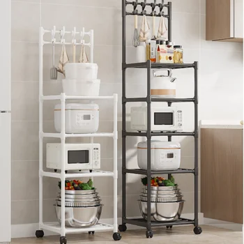 Scaffale portaoggetti da cucina scaffale per fornelli a microonde multistrato per uso domestico con puleggia carrello portaoggetti da cucina supporto da pavimento mobile per uso domestico 1