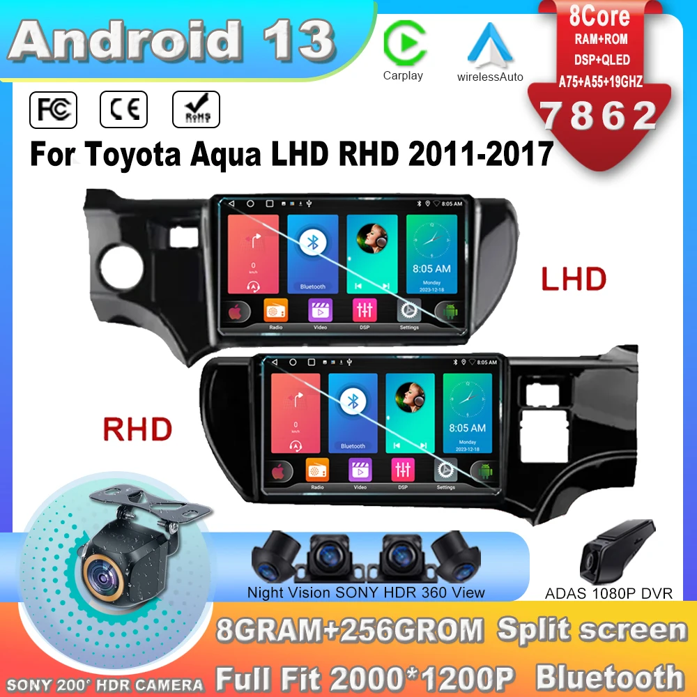 

Android 13 для Toyota Aqua LHD RHD 2011-2017 автомобильное радио GPS-навигация мультимедийный видеоплеер Carplay 2din головное устройство WIFI 7862CPU