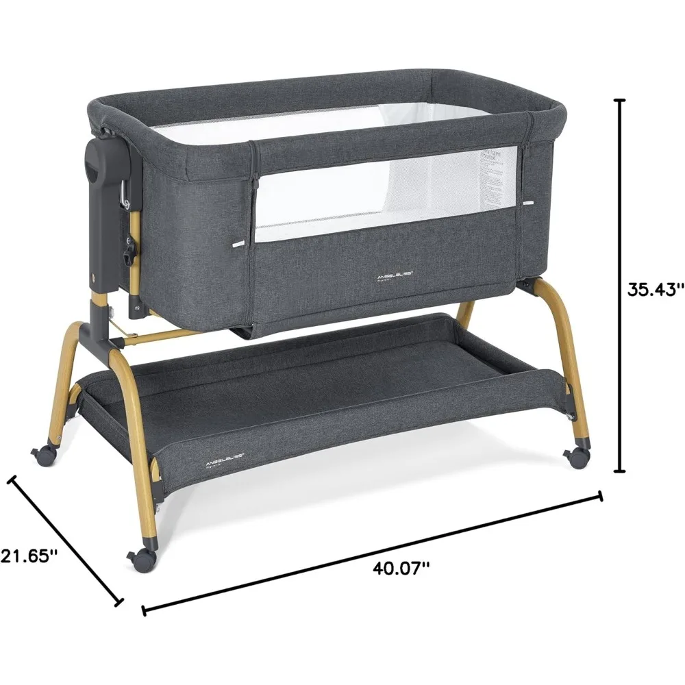 3 in 1 Baby Bassinet ANGELBLISS Rocking Bassinets Bedside Sleeper Comfy Mattress Wheels 6 Height Adjustable