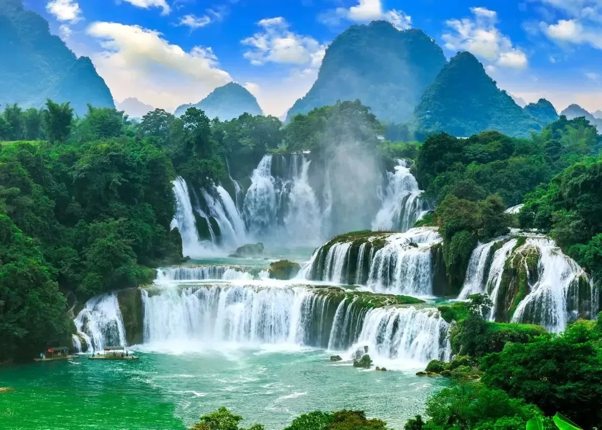 thumbnail image 1 of Pintura en lienzo de paisaje con cascada natural, carteles e impresiones de árboles verdes y bosques, arte de pared para sala de estar, decoración del hogar, sin marco, 1 of 5