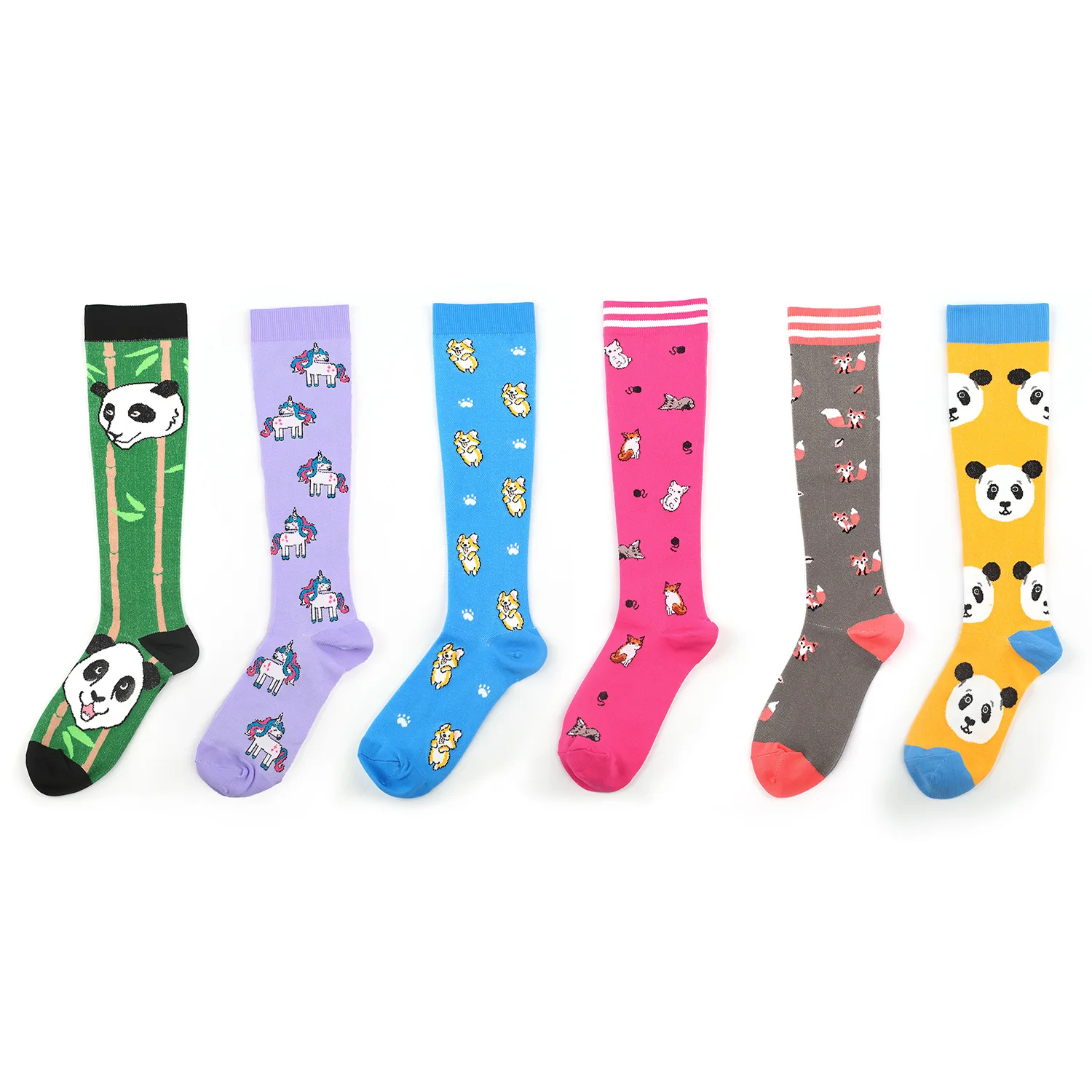 Cartoon Compression Socks Multi Pairs Sports Socks Fit for Running Hiking Cycling Knee High Women's