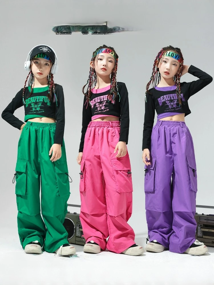 

Children's street dance performance costumes, student dance groups, customized girl jazz costumes, girl hip-hop navel exposed su