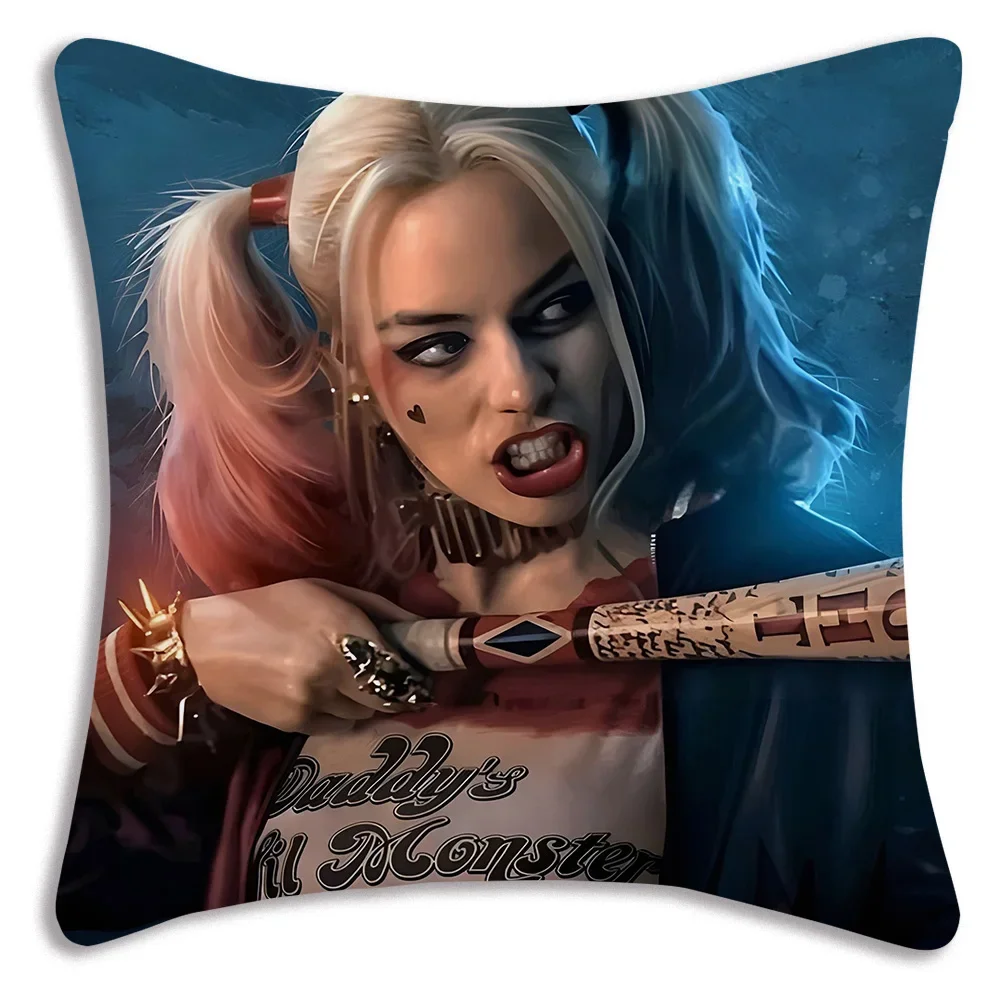 Pillow Covers Cartoon Funny Harleys Quinns Sofa Decorative Home Double-sided Printing Short Plush Cute Cushion Cover