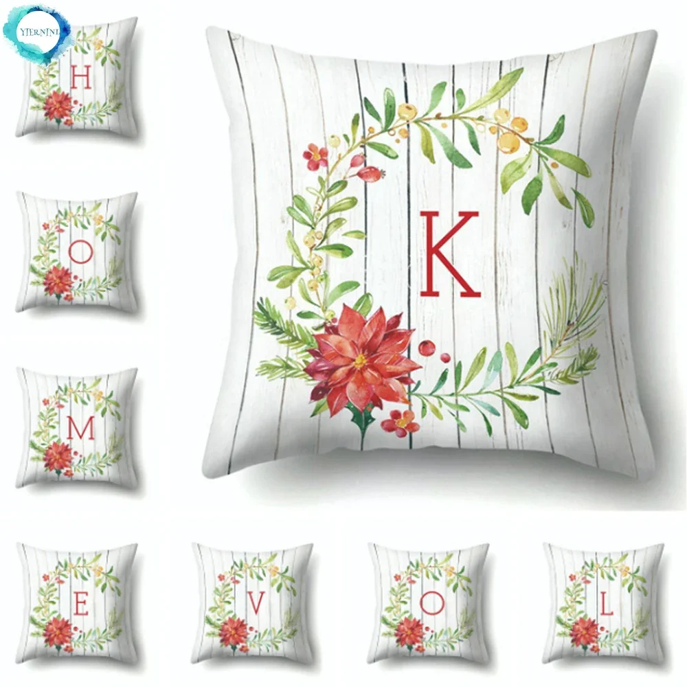 

26 Letters Alphabet Printed Pillowcase Decorative Floral Cushion Cover Polyester Pillow Case For Home Sofa Car Office 45x45 CM