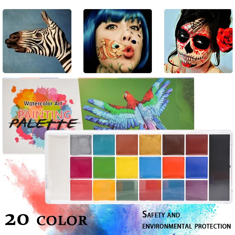 

20Colors Face Body Paint Water-Based Halloween Party With Brush Fancy Body Art Makeup Pigment Body Painting Beauty MakeupTool