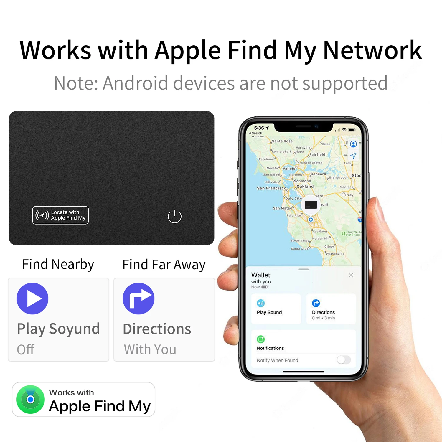 Bluetooth Tracker Smart Finder for Apple Find My iPhone Card Wallet Tracker Keys Finder 2025 [Apple MFi Certified] (iOS Only)