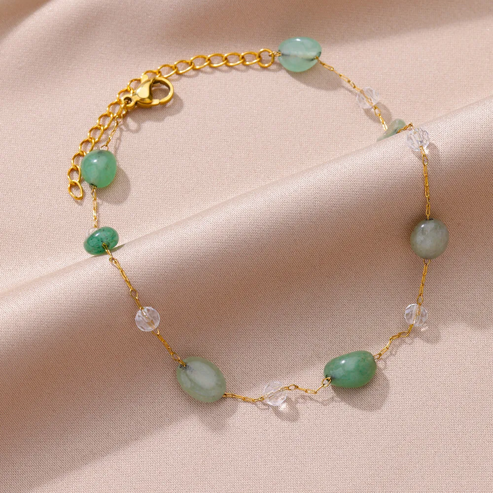 Natural Stone Stainless Steel Anklets For Women Gilrs Double Layed Anklet Bracelet Femme Summer Jewelry Gift ankle chains silver anklet bracelet beads anklet