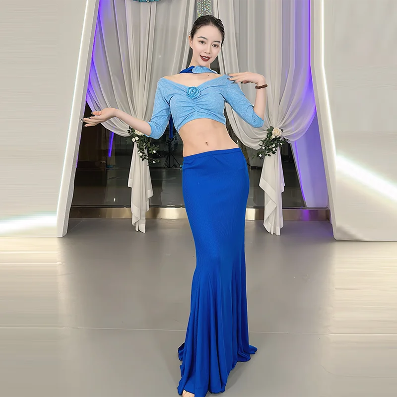 new-belly-dance-practice-suit-autumn-and-winter-flower-top-sexy-fishtail-skirt-performance-suit-practice-suit-set